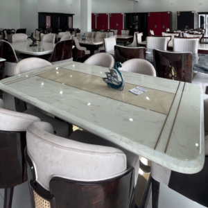 Premium 6 Seater Marble Top Dining Table Set with Upholstered Chairs