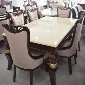 Luxury 6 Seater Designer Marble Top Dining Table Set with Upholstered Chairs