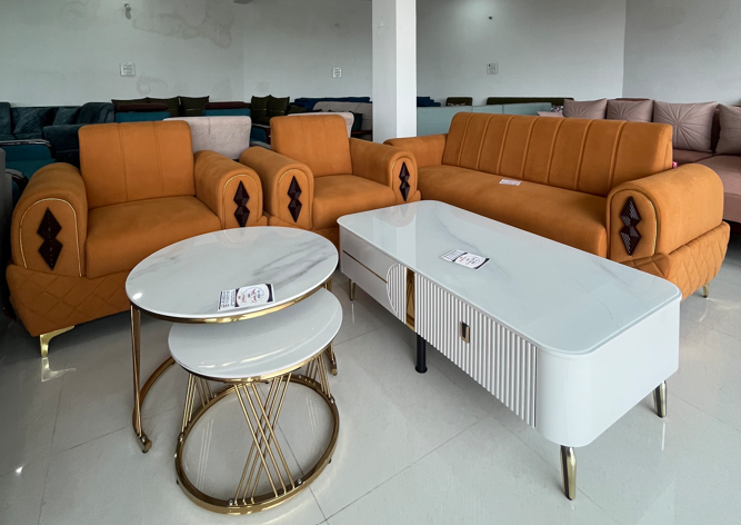 Premium Upholstered Sofa Set with Coffee Tables