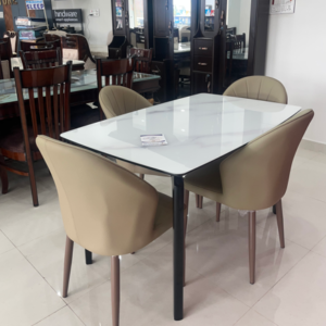 Modern 4 Seater Glass Top Dining Table Set with Upholstered Chairs